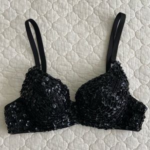 Sequin Concert Festival Rave Black Bra